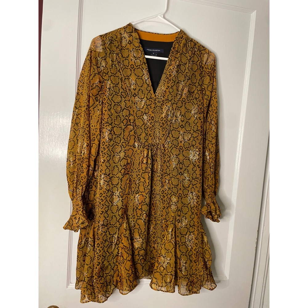 French Connection Snakeskin Print Long Sleeve Mini Dress Womens S‎